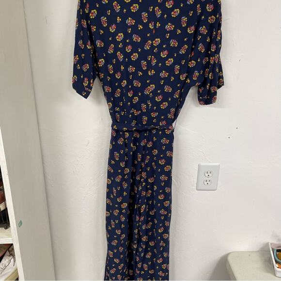 Boden Navy Blue Floral Wide Jumpsuit Belted Womens 12 Fall Casual Boho Modest - Picture 9 of 11